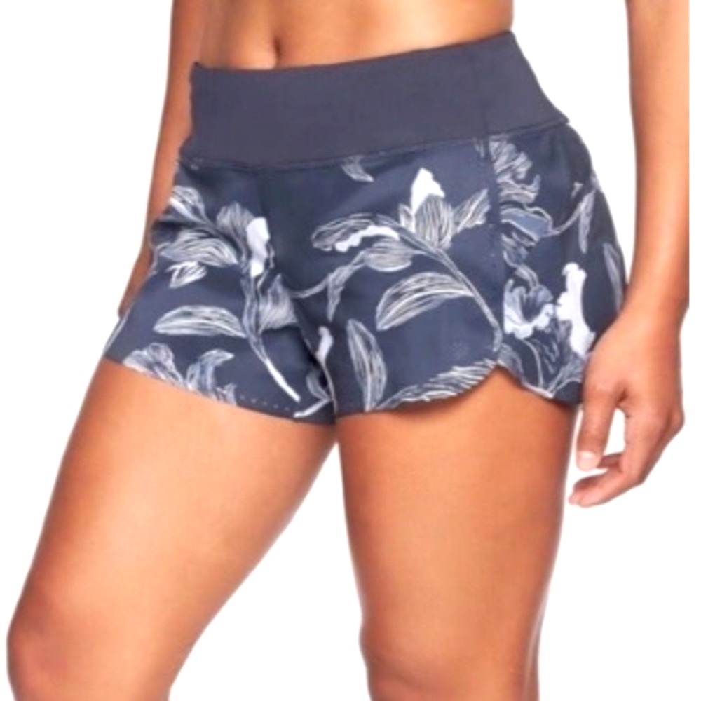 Athleta shorts with navy floral pattern